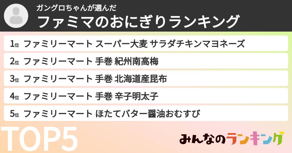 ガングロちゃんさんの「ファミマのおにぎりランキング」