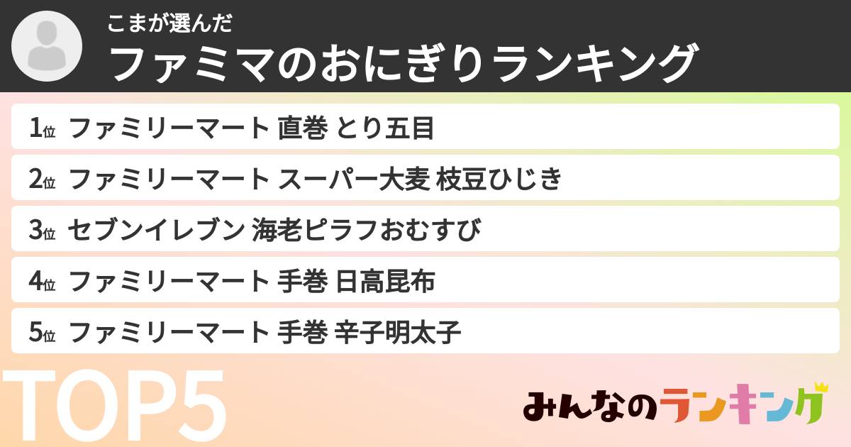 こまさんの「ファミマのおにぎりランキング」