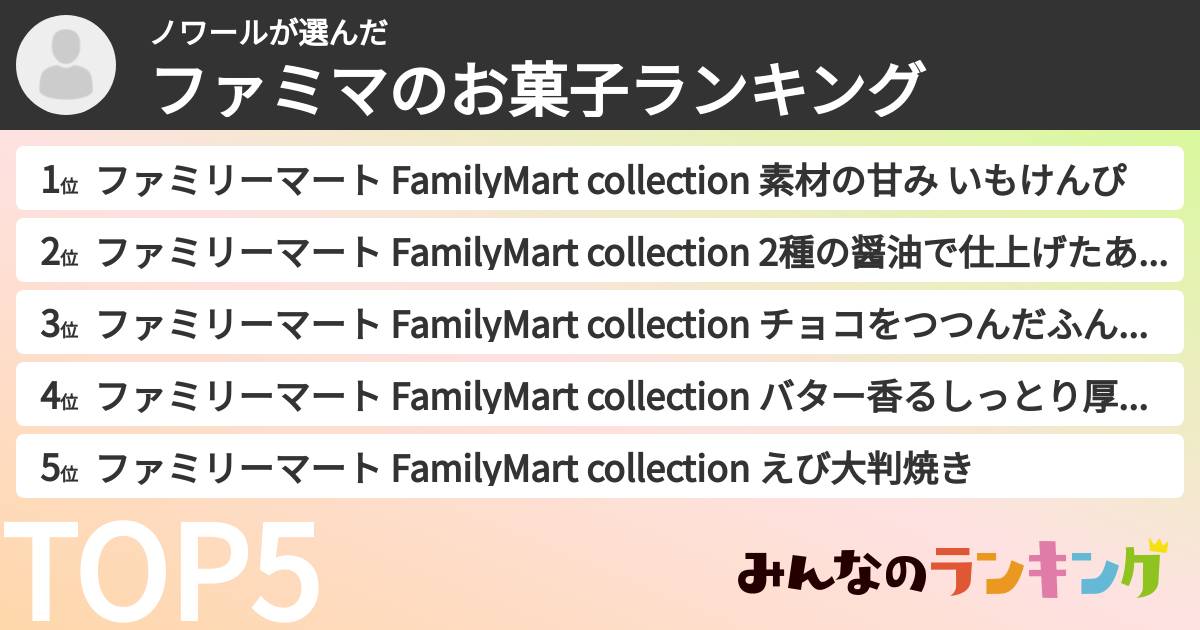 ノワールさんの「ファミマのお菓子ランキング」