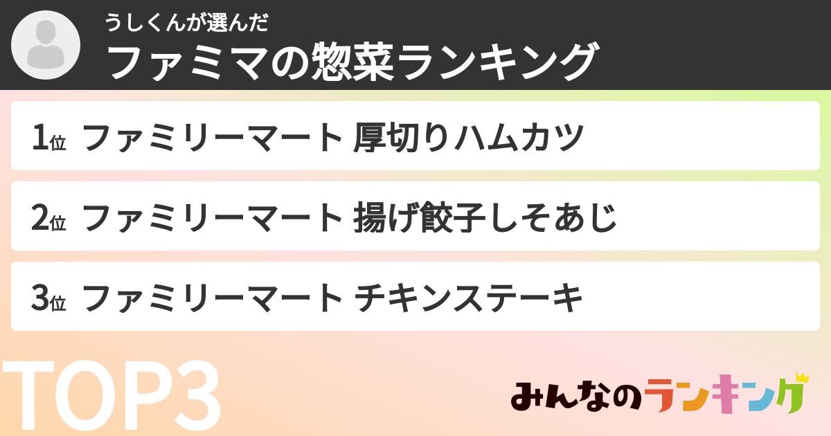 うしくんさんの「ファミマの惣菜ランキング」