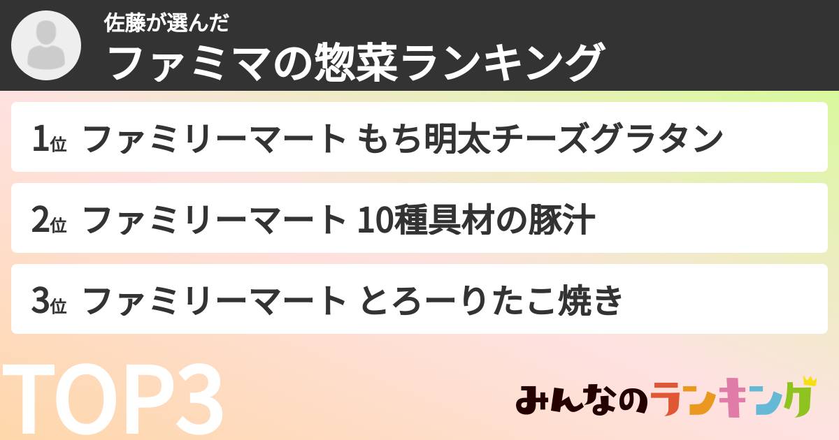 佐藤さんの「ファミマの惣菜ランキング」