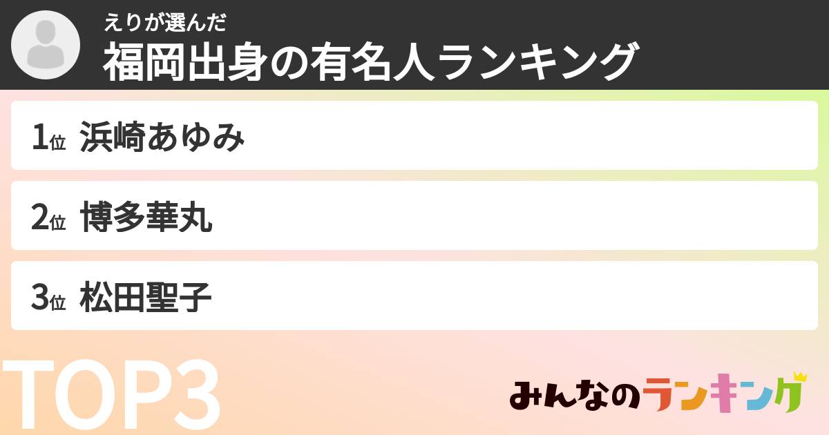 えりさんの「福岡出身の有名人ランキング」