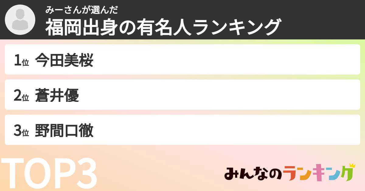 みーさんさんの「福岡出身の有名人ランキング」
