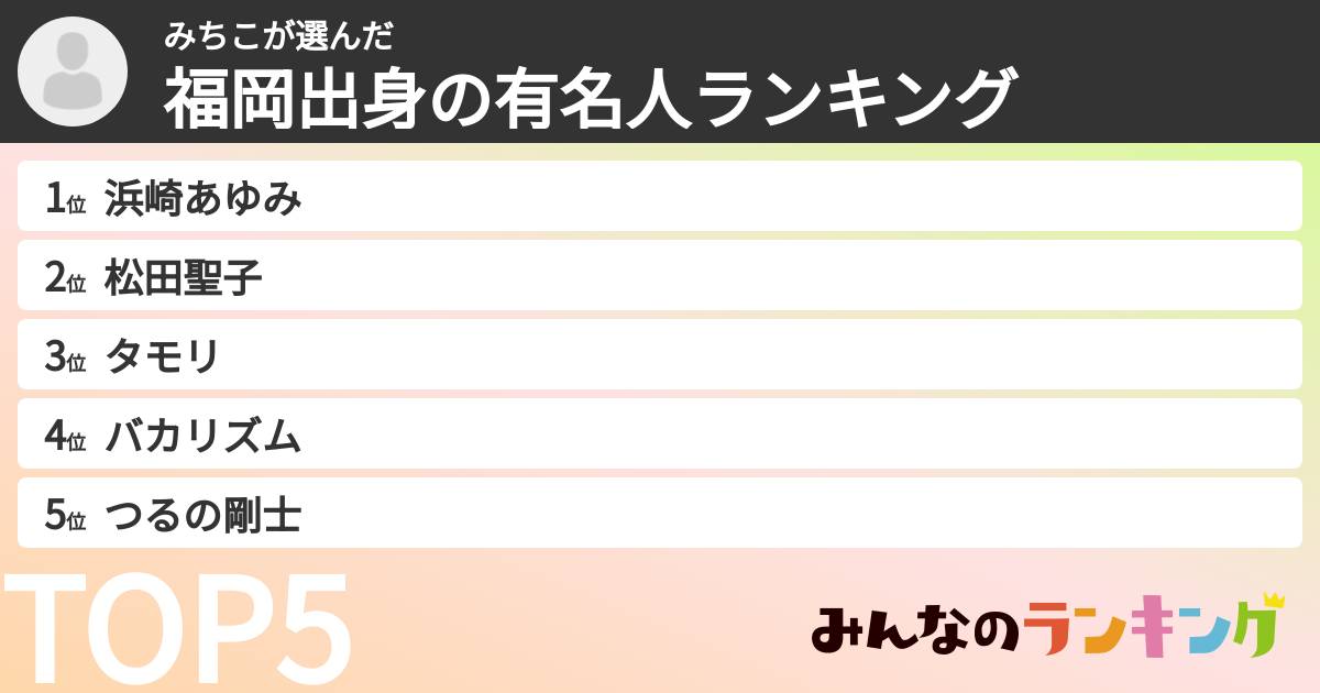 みちこさんの「福岡出身の有名人ランキング」