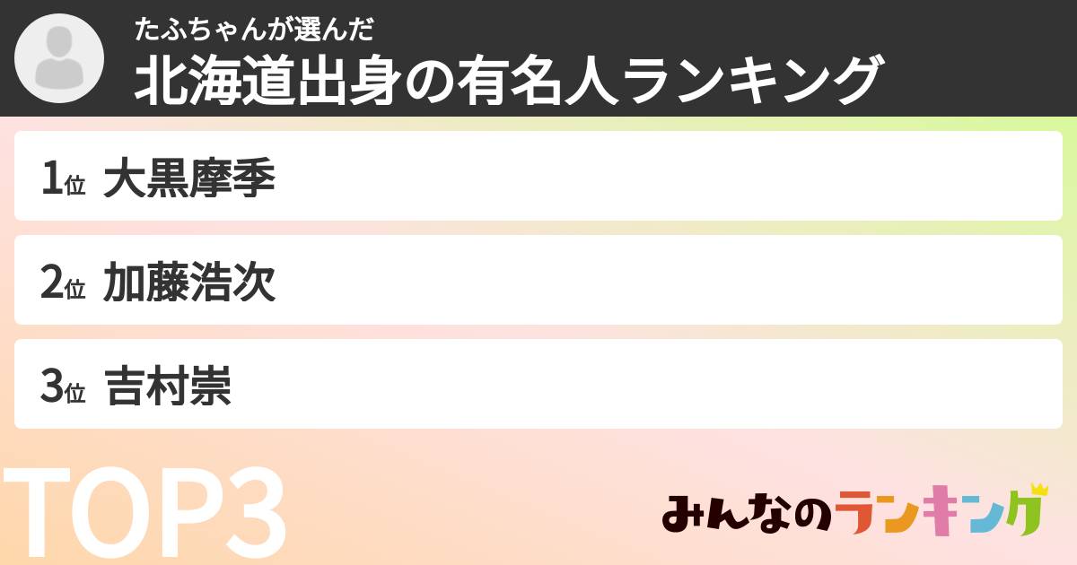 たふちゃんさんの「北海道出身の有名人ランキング」