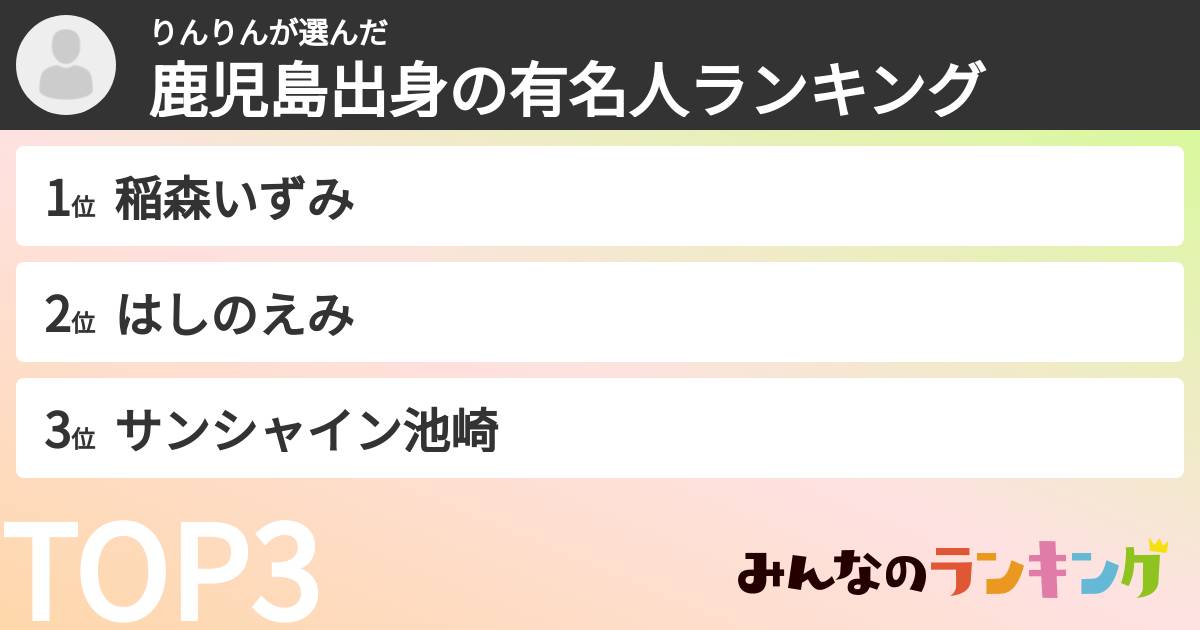 りんりんさんの「鹿児島出身の有名人ランキング」