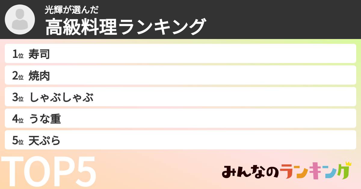 光輝さんの「高級料理ランキング」