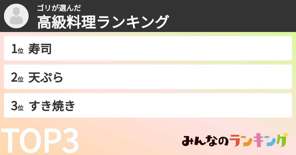 ゴリさんの「高級料理ランキング」