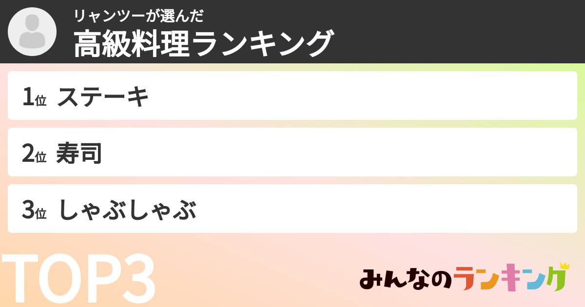 リャンツーさんの「高級料理ランキング」