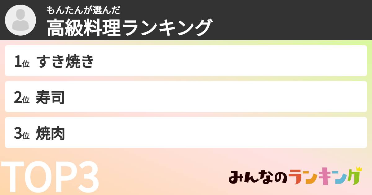 もんたんさんの「高級料理ランキング」
