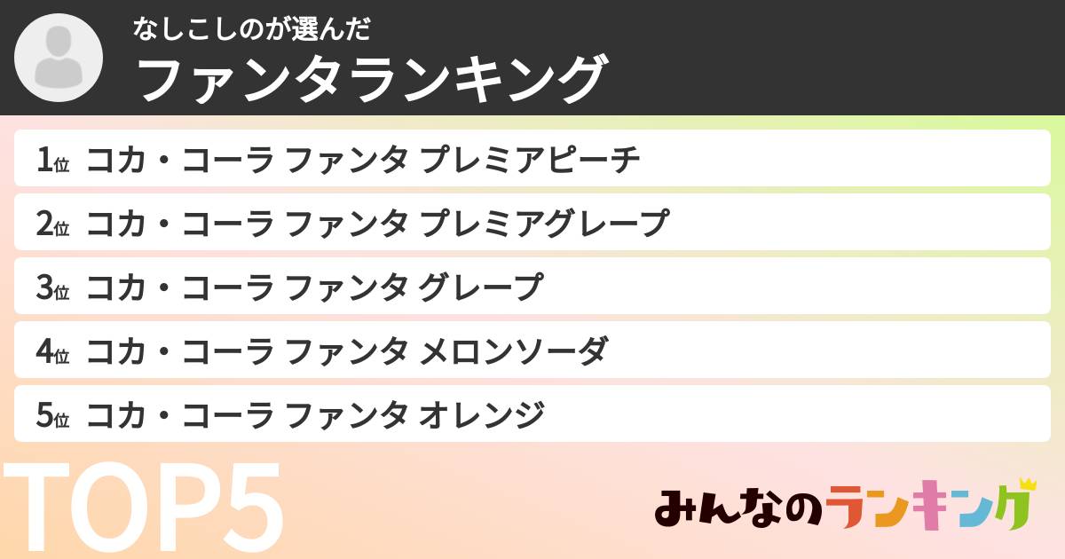 なしこしのさんの「ファンタランキング」