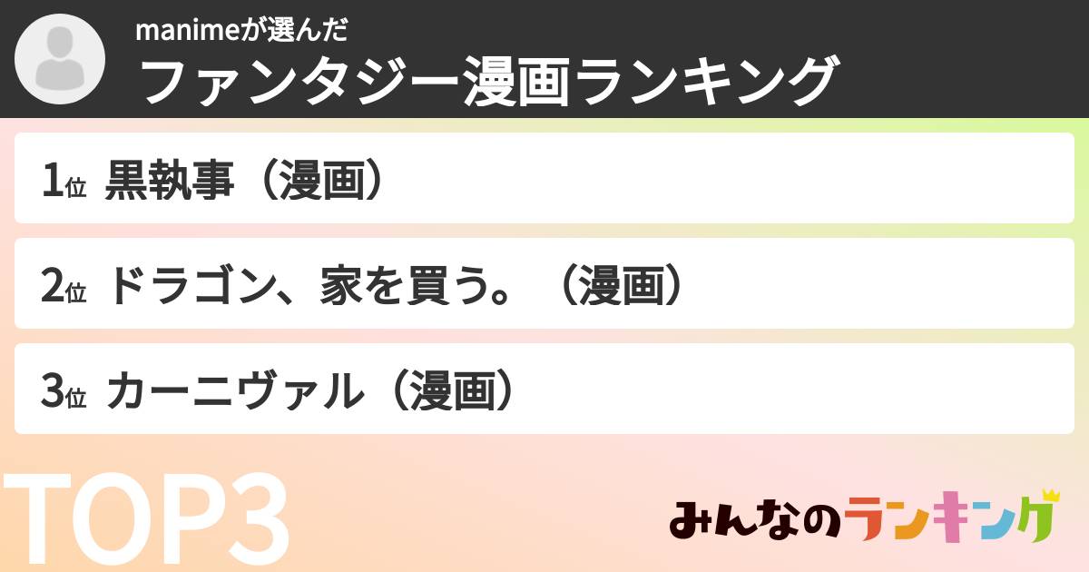 manimeさんの「ファンタジー漫画ランキング」
