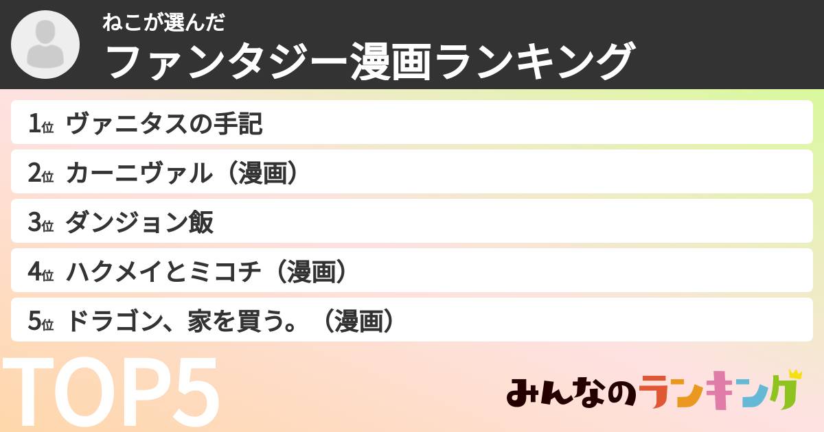 ねこさんの「ファンタジー漫画ランキング」