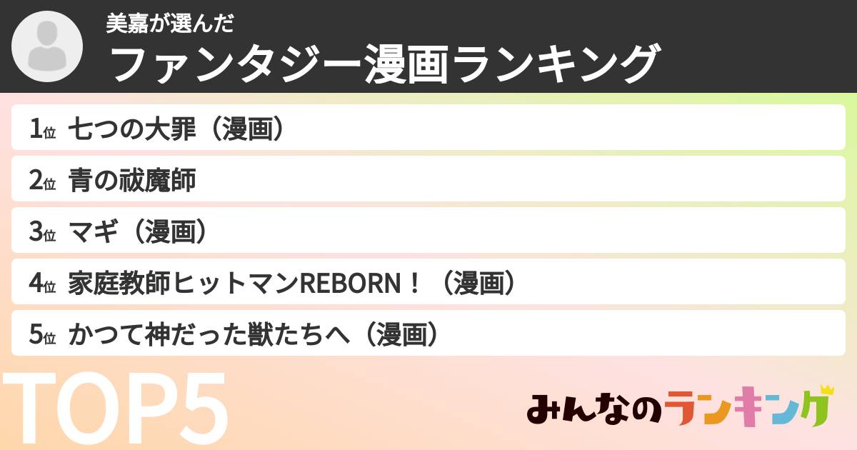 美嘉さんの「ファンタジー漫画ランキング」