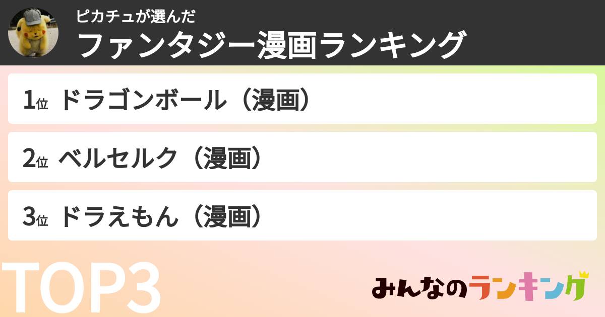 ピカチュさんの「ファンタジー漫画ランキング」