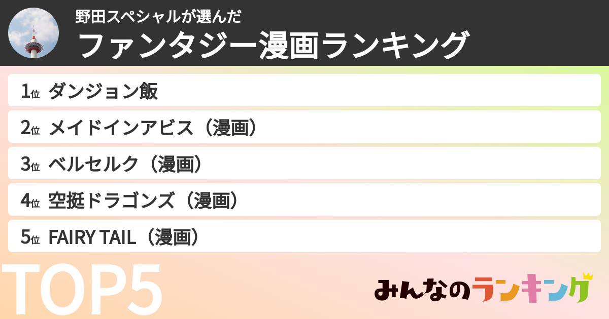 野田スペシャルさんの「ファンタジー漫画ランキング」