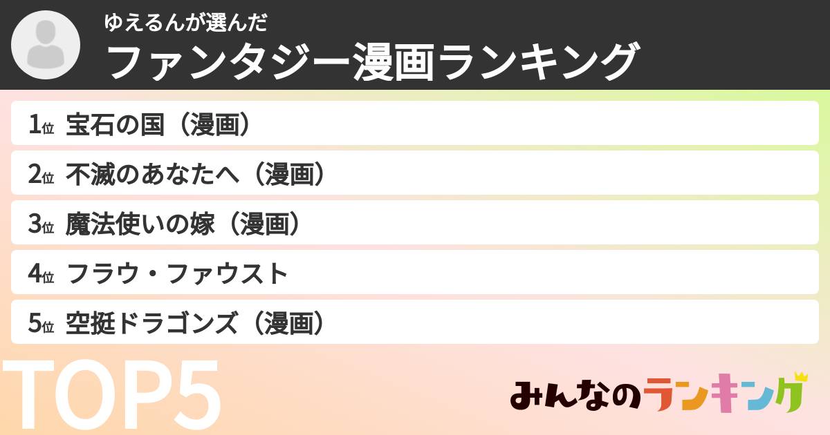 ゆえるんさんの「ファンタジー漫画ランキング」