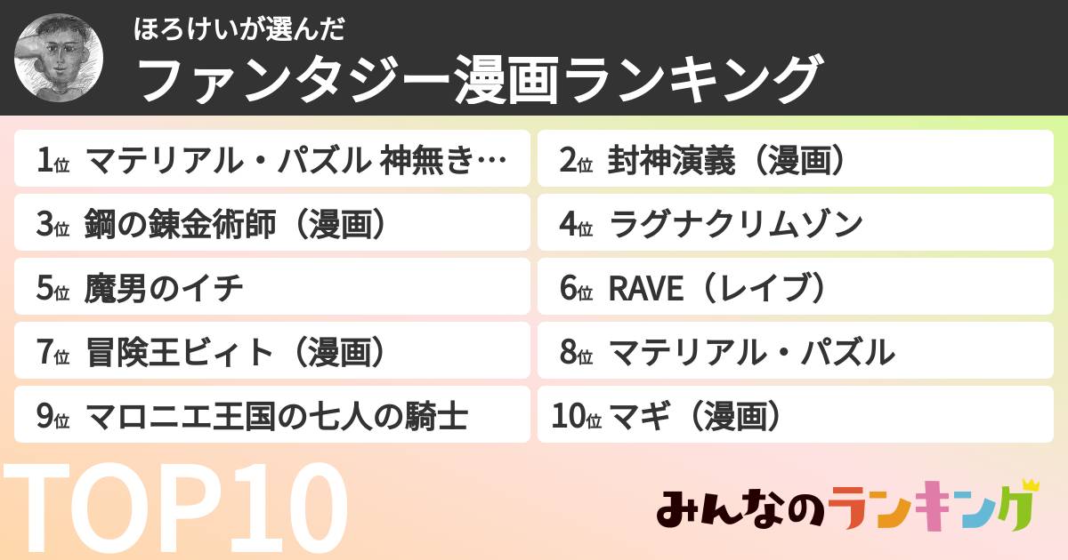 ほろけいさんの「ファンタジー漫画ランキング」