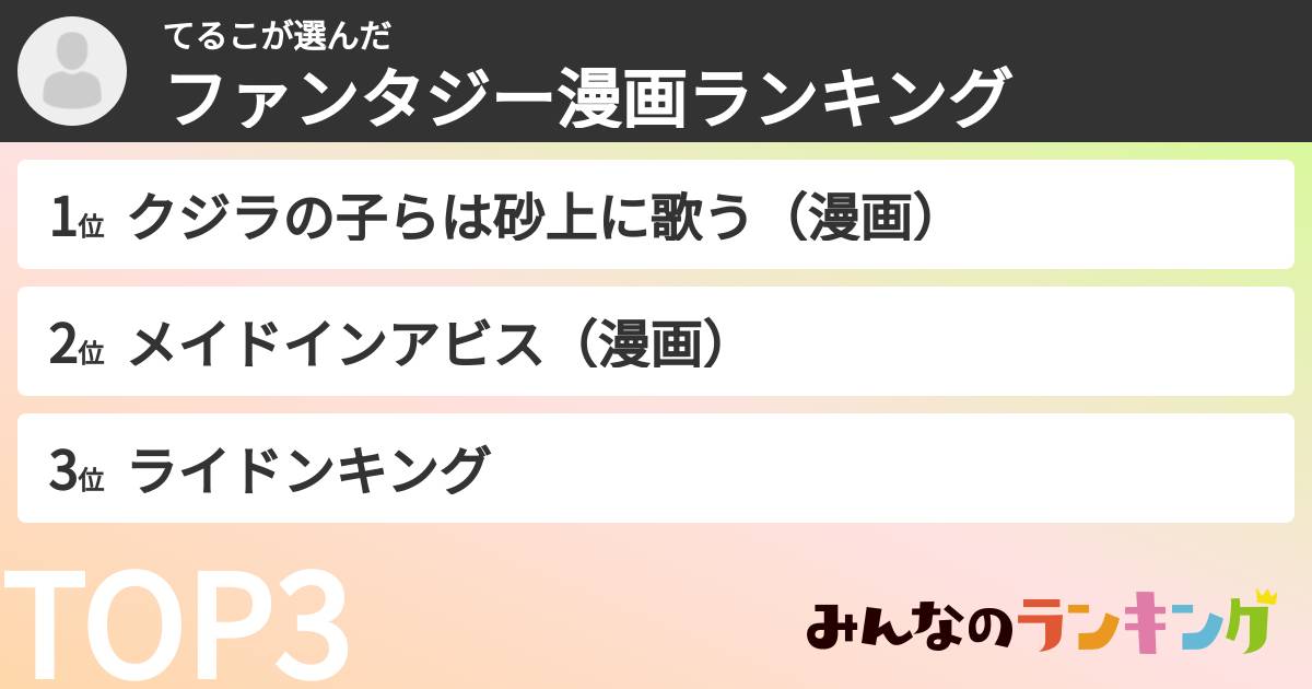 てるこさんの「ファンタジー漫画ランキング」