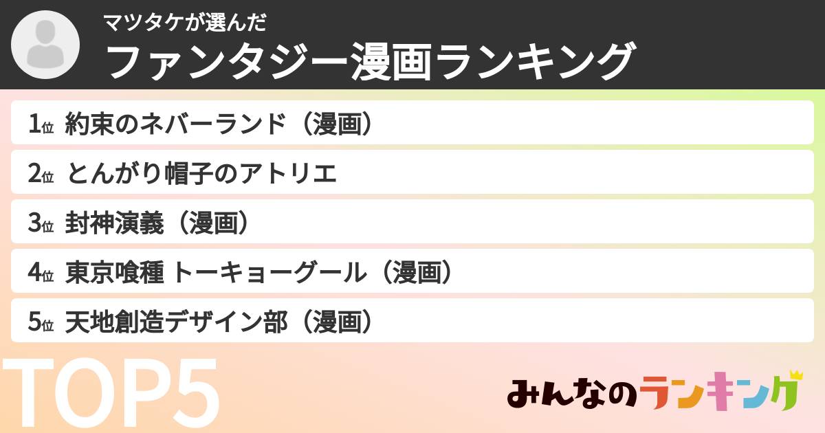 マツタケさんの「ファンタジー漫画ランキング」