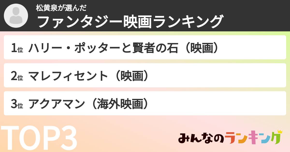 松黄泉さんの「ファンタジー映画ランキング」