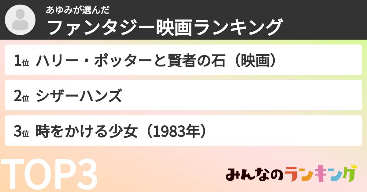あゆみさんの「ファンタジー映画ランキング」