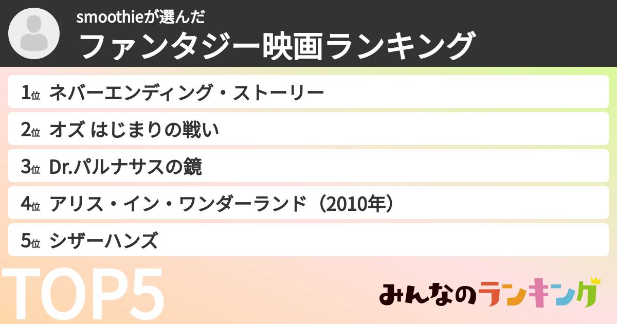 smoothieさんの「ファンタジー映画ランキング」