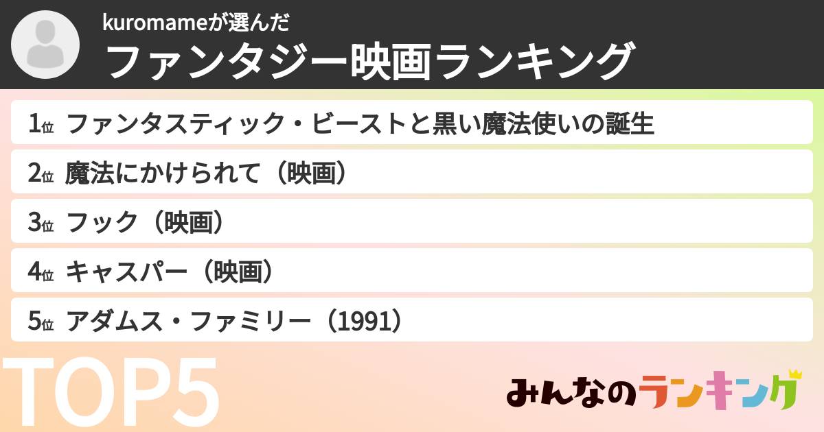 kuromameさんの「ファンタジー映画ランキング」