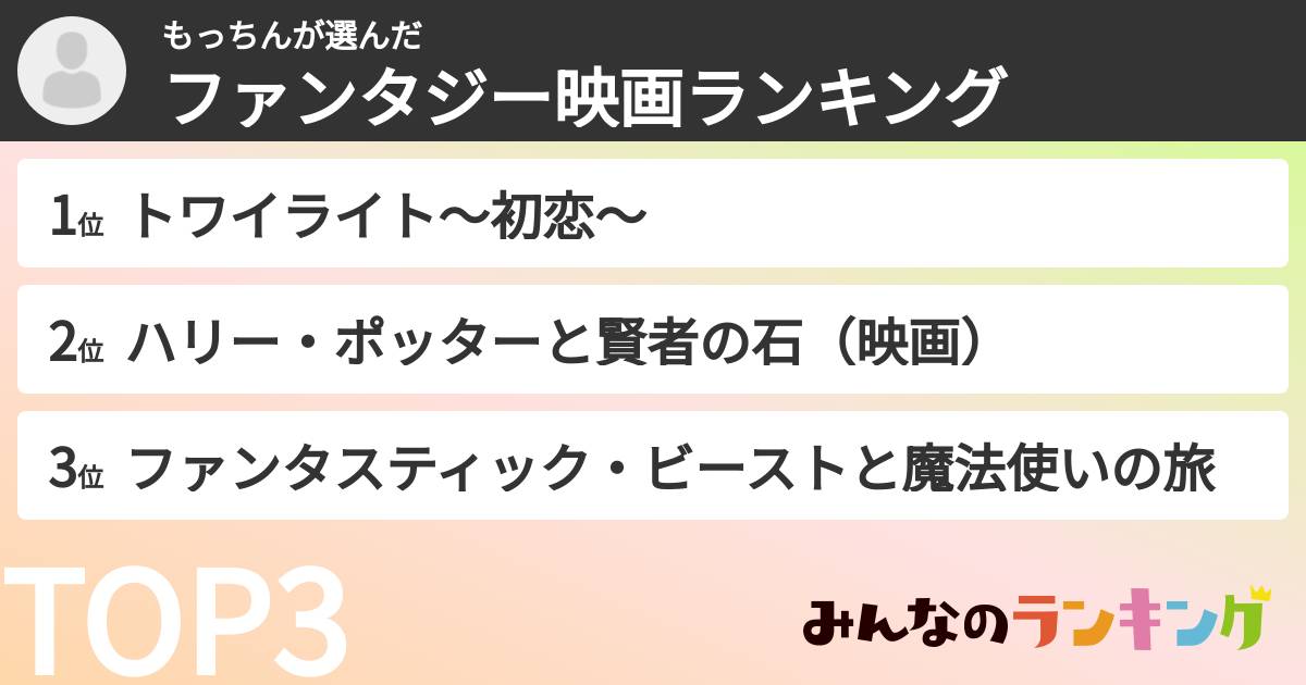 もっちんさんの「ファンタジー映画ランキング」