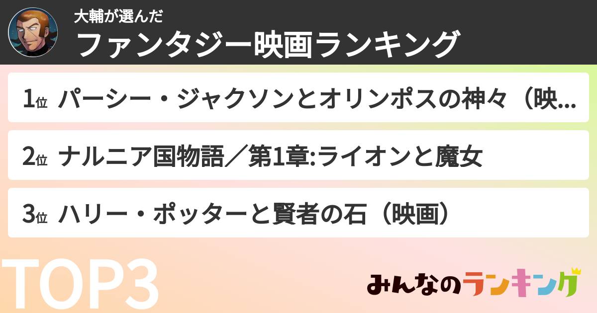 大輔さんの「ファンタジー映画ランキング」