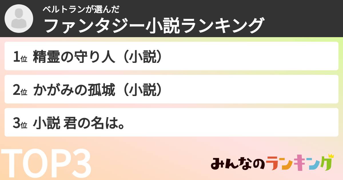 ベルトランさんの「ファンタジー小説ランキング」