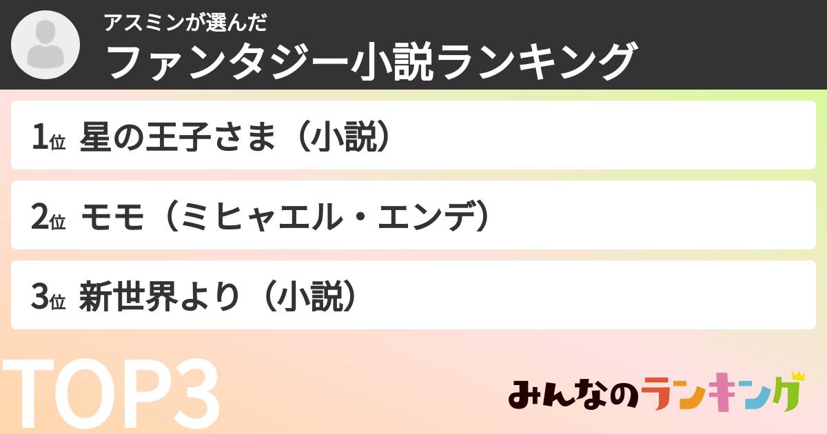 アスミンさんの「ファンタジー小説ランキング」
