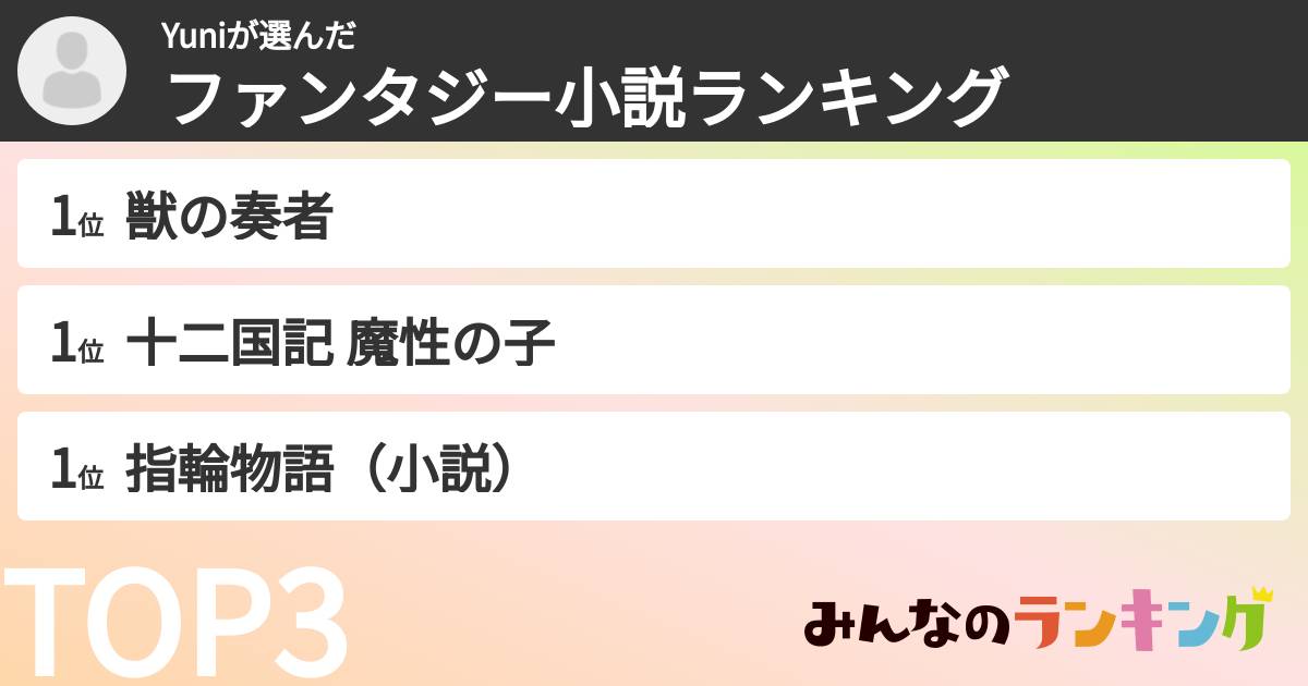 Yuniさんの「ファンタジー小説ランキング」