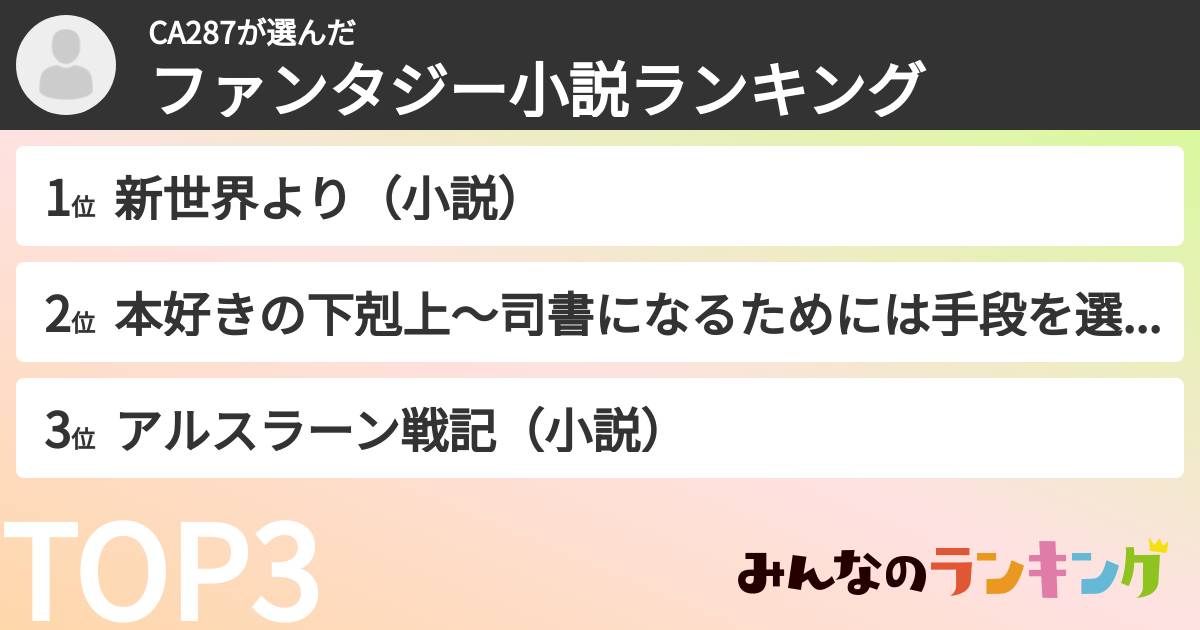 CA287さんの「ファンタジー小説ランキング」