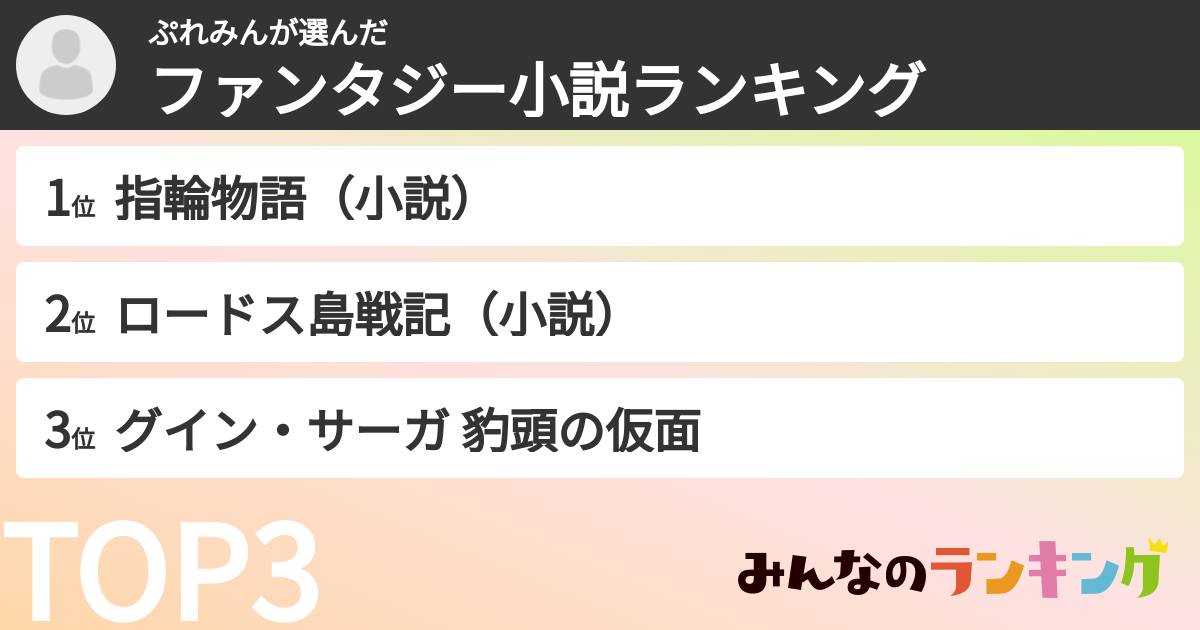 ぷれみんさんの「ファンタジー小説ランキング」