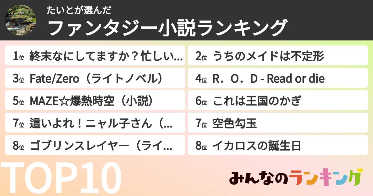たいとさんの「ファンタジー小説ランキング」