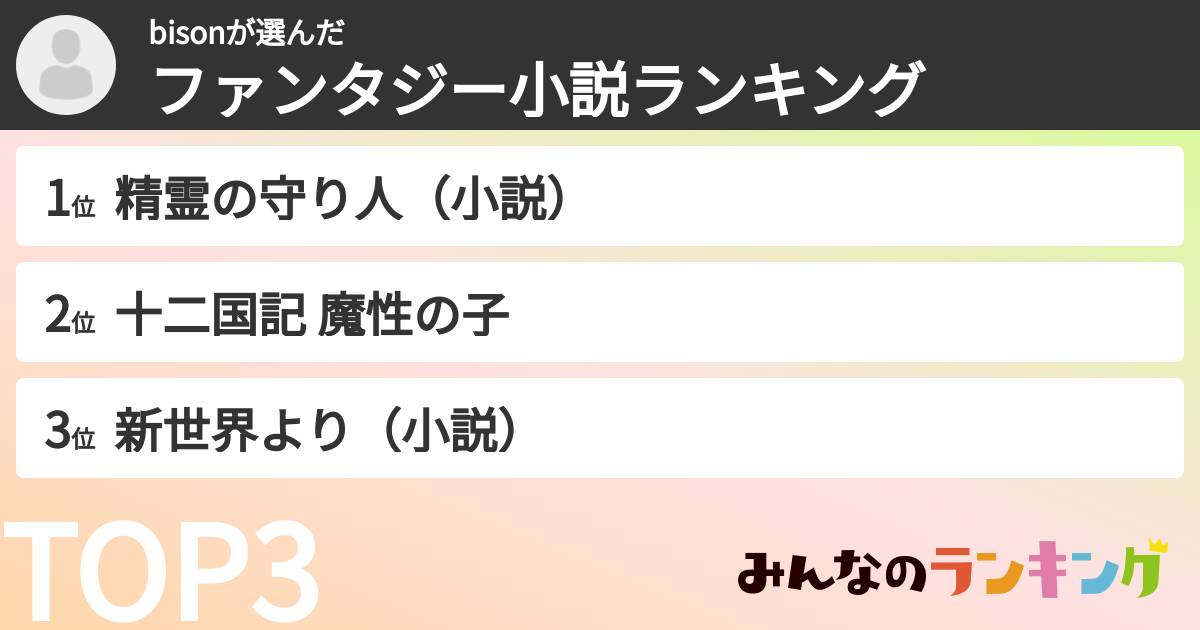 bisonさんの「ファンタジー小説ランキング」