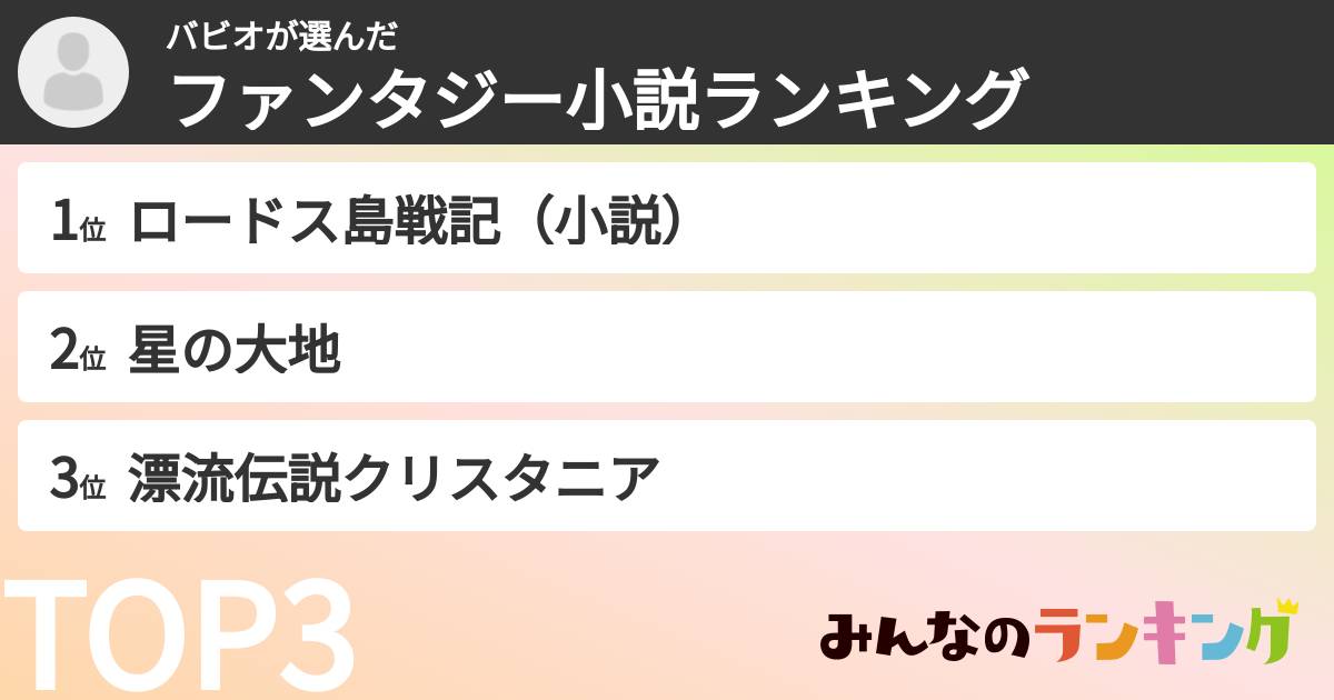 バビオさんの「ファンタジー小説ランキング」