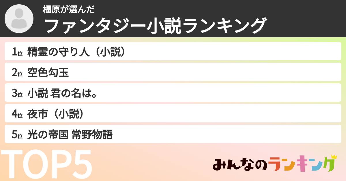 橿原さんの「ファンタジー小説ランキング」