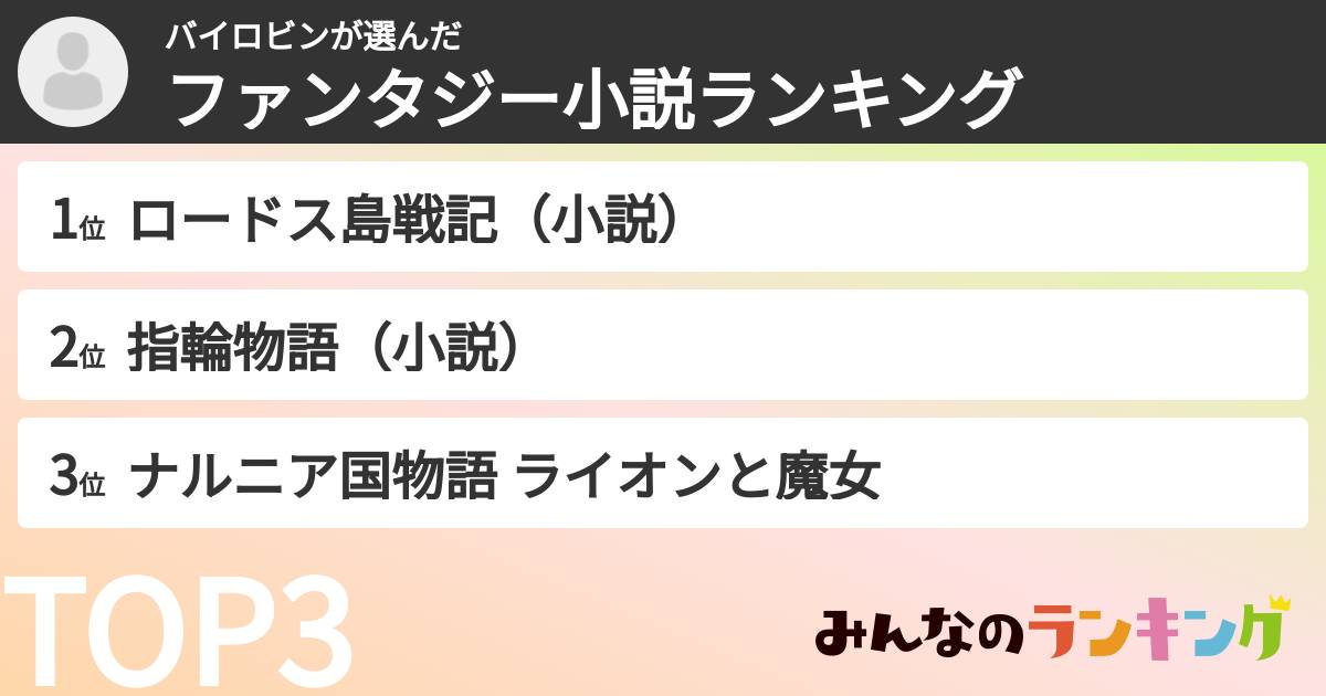 バイロビンさんの「ファンタジー小説ランキング」