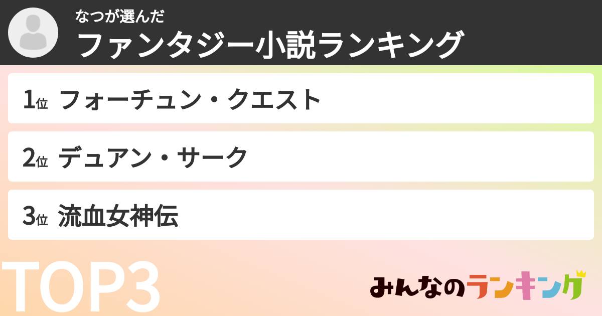 なつさんの「ファンタジー小説ランキング」