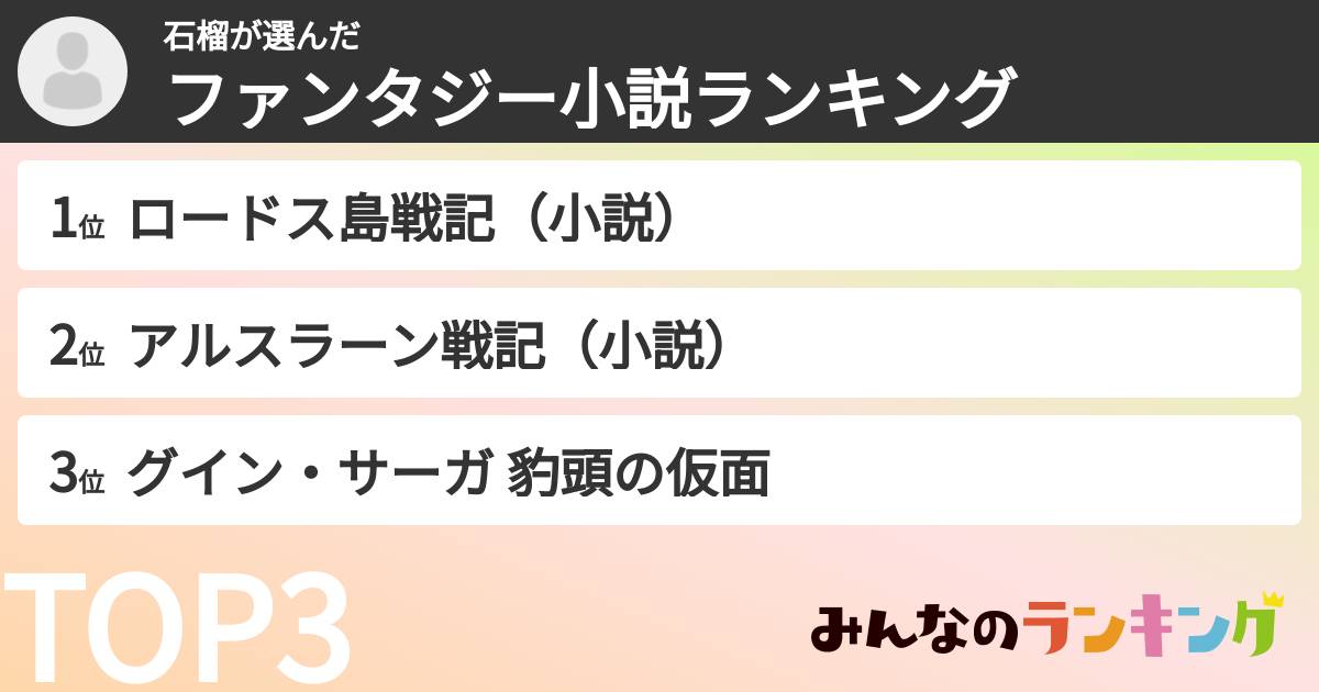 石榴さんの「ファンタジー小説ランキング」