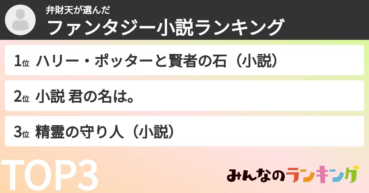 弁財天さんの「ファンタジー小説ランキング」
