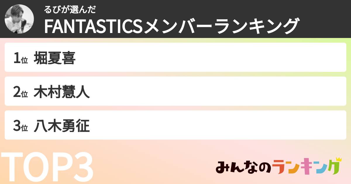 るびさんの「FANTASTICSメンバーランキング」