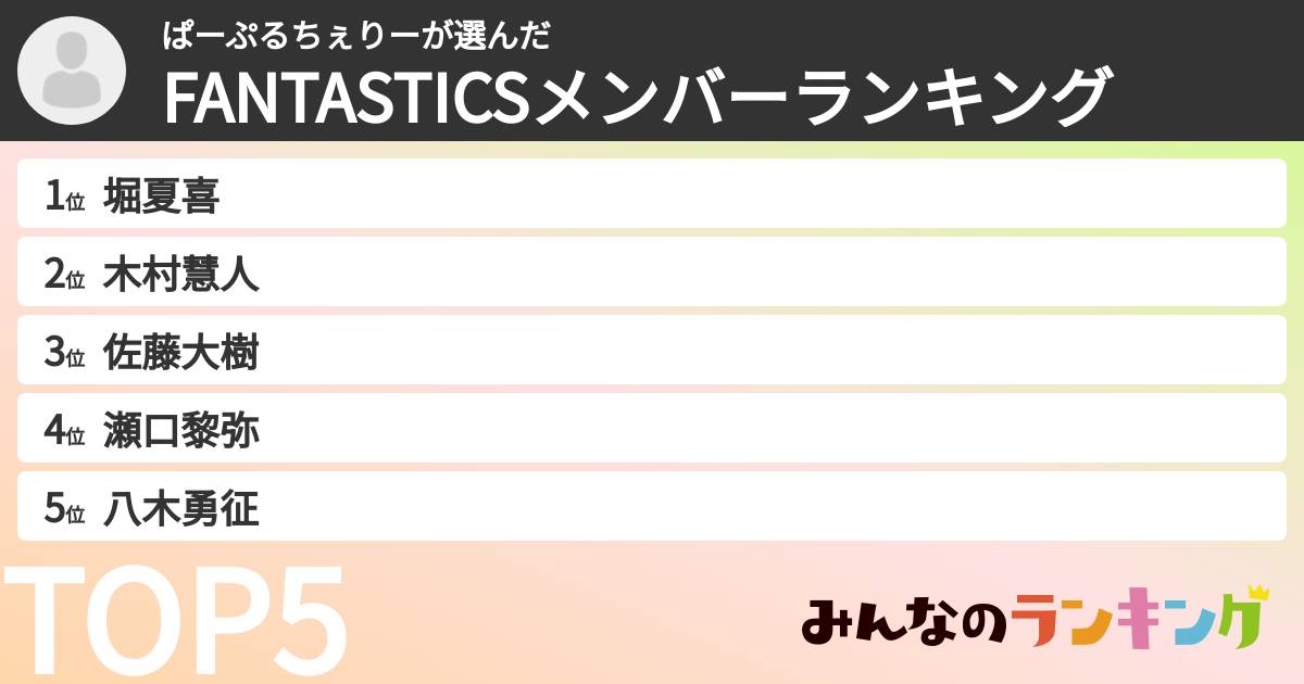 ぱーぷるちぇりーさんの「FANTASTICSメンバーランキング」