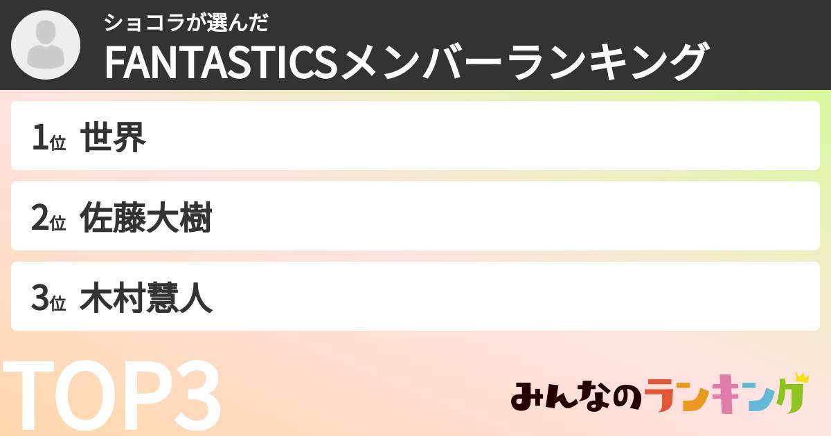 ショコラさんの「FANTASTICSメンバーランキング」