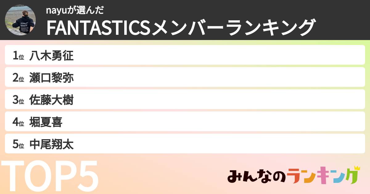 nayuさんの「FANTASTICSメンバーランキング」