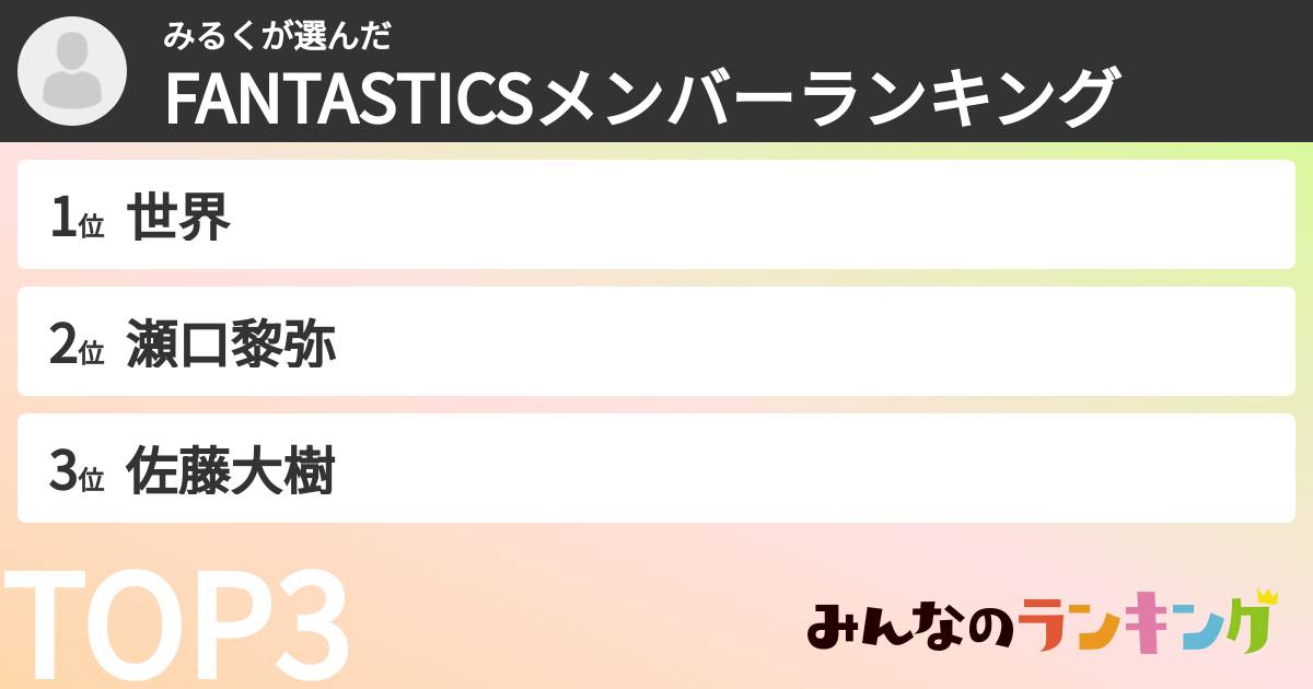 みるくさんの「FANTASTICSメンバーランキング」
