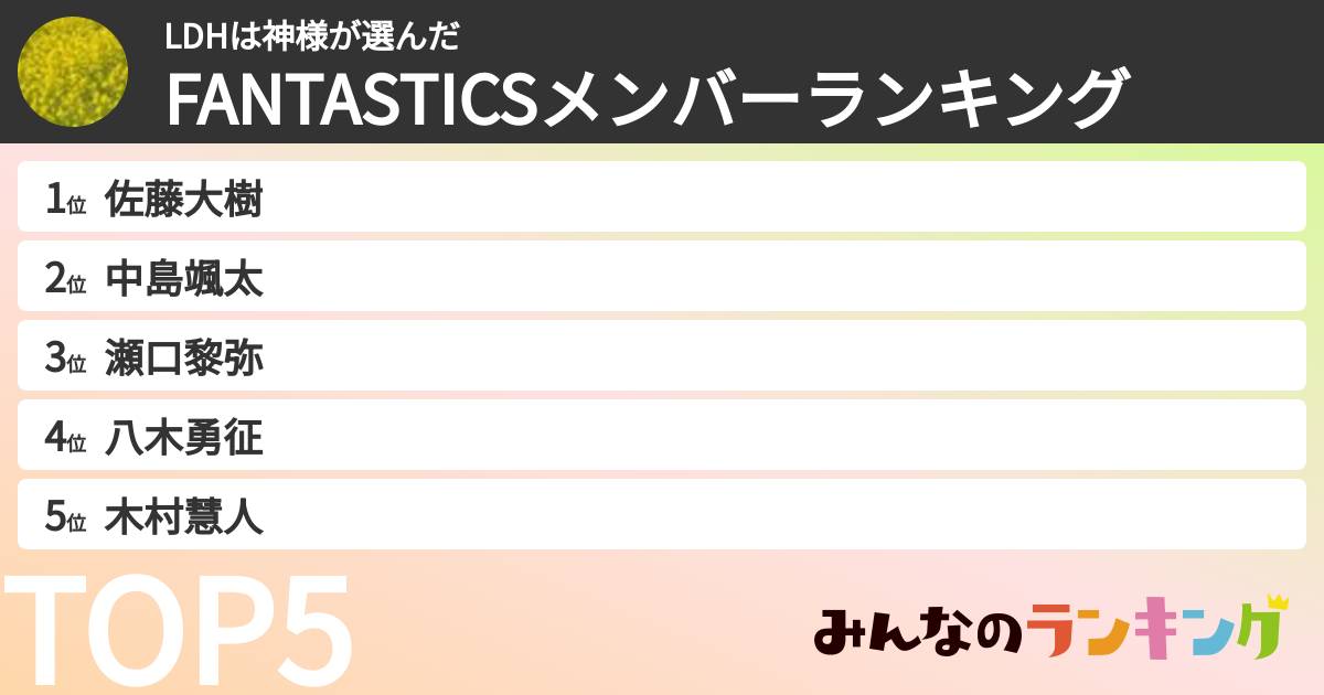 LDHは神様さんの「FANTASTICSメンバーランキング」