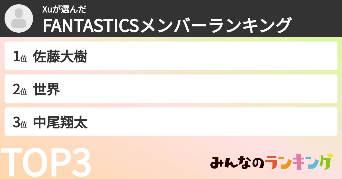 Xuさんの「FANTASTICSメンバーランキング」